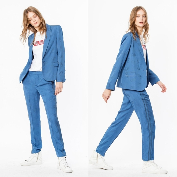 Zadig & Voltaire Jacquard Paisley Blazer in Dusty Blue, size 36 - Picture 4 of 8